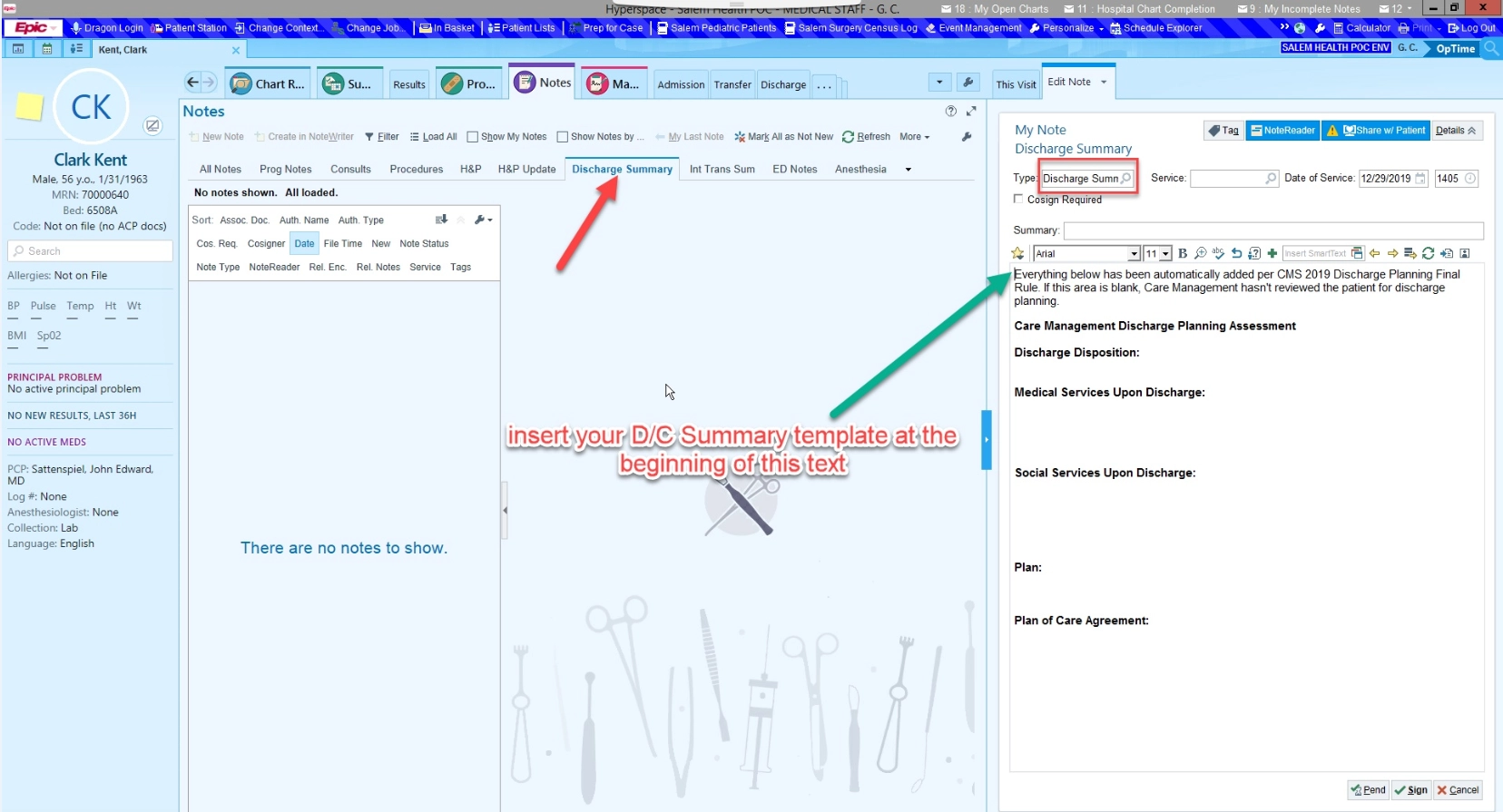 automatic info added to discharge assessment