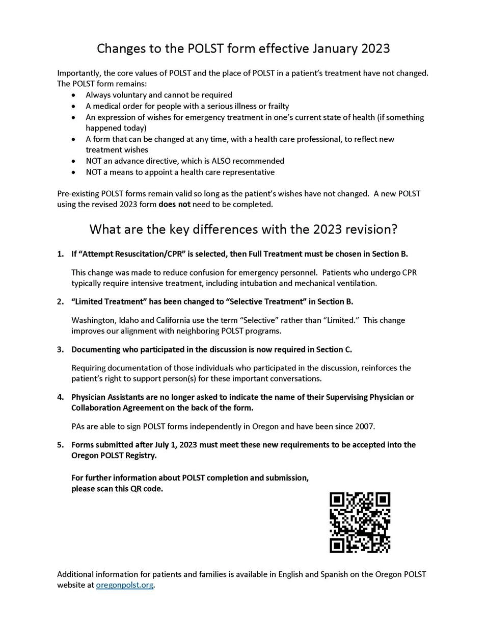 POLST changes POLST changes