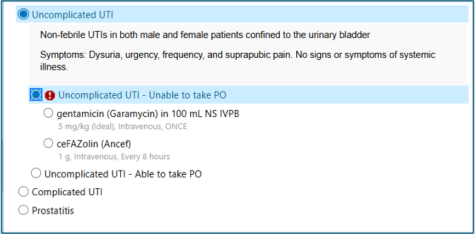 2 Screenshot of uncomplicated UTI.