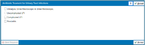 Screenshot of antibiotic treatment for UTIs Screenshot of antibiotic treatment for UTIs.