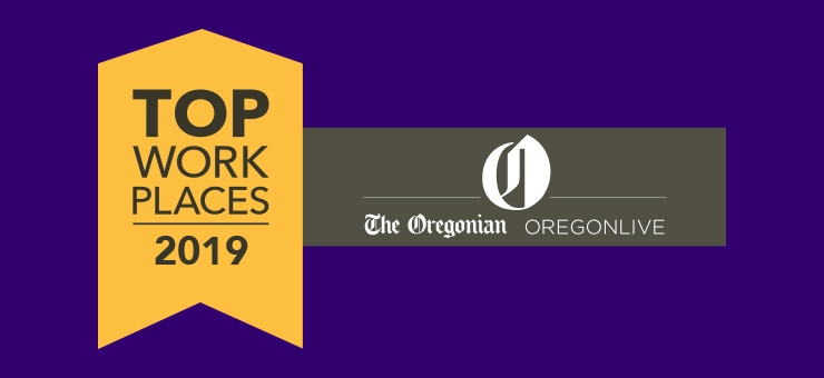 Purple banner featuring Top workplaces 2019 logo.