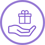 Make a donation icon, hand with gift.