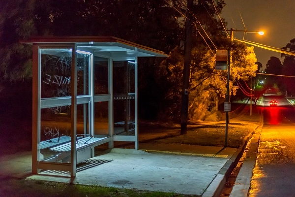 Bus stop at night