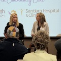 Cheryl Nester Wolfe and Maggie Hudson speaking to the Salem Chamber Greeters