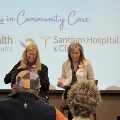 Cheryl Nester Wolfe and Maggie Hudson speaking to the Salem Chamber Greeters