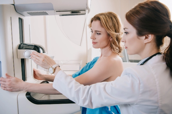 Woman getting a mammogram