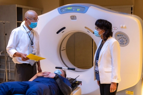 Patient receiving a low dose CT scan