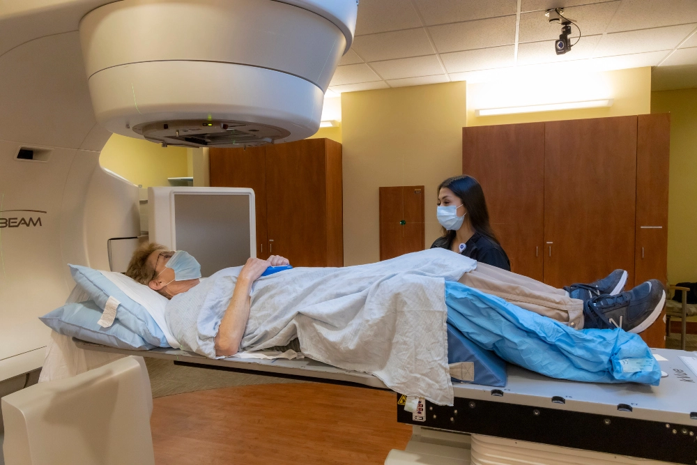 Patient receiving radiology treatment