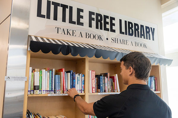 A guest reviews the little free library