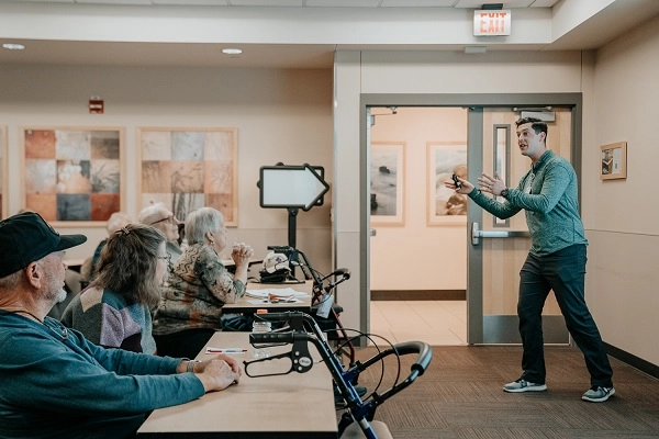 Pain101_2020_2 An instructor speaks to a Pain 101 class in a CHEC classroom at Salem Hospital.