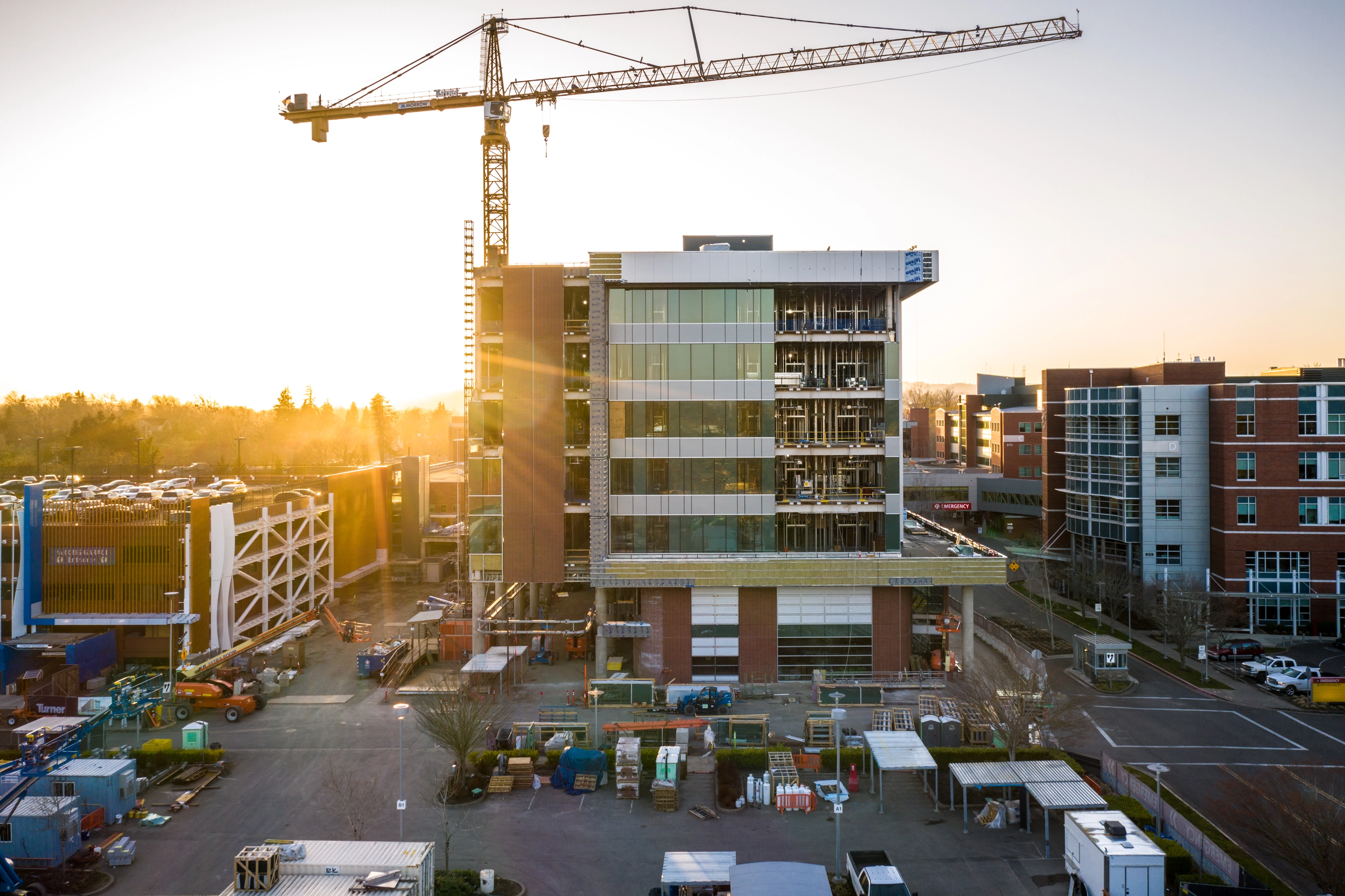 Exterior view of Building A expansion construction in March 2021