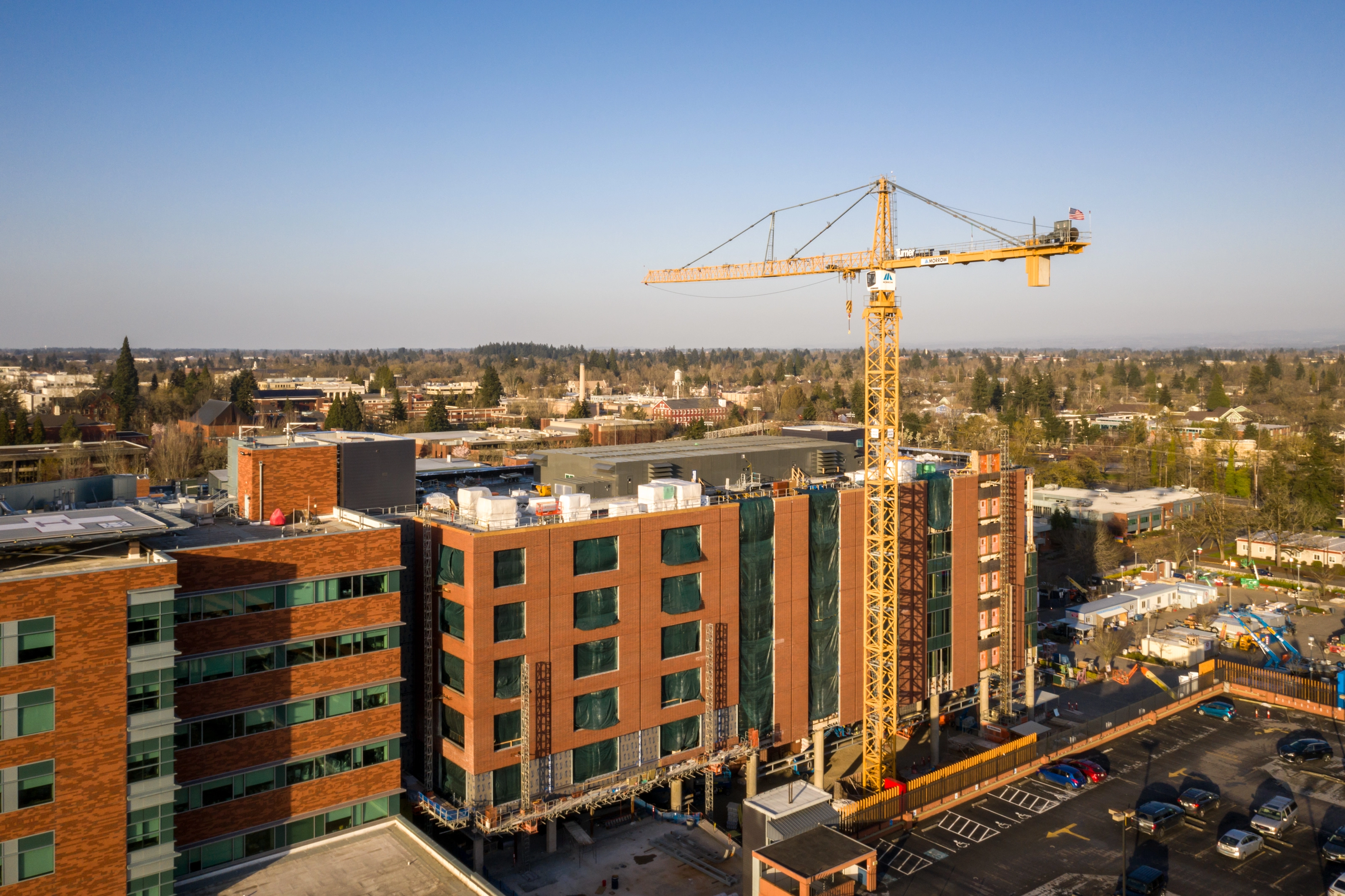 Exterior view of Building A expansion construction in March 2021