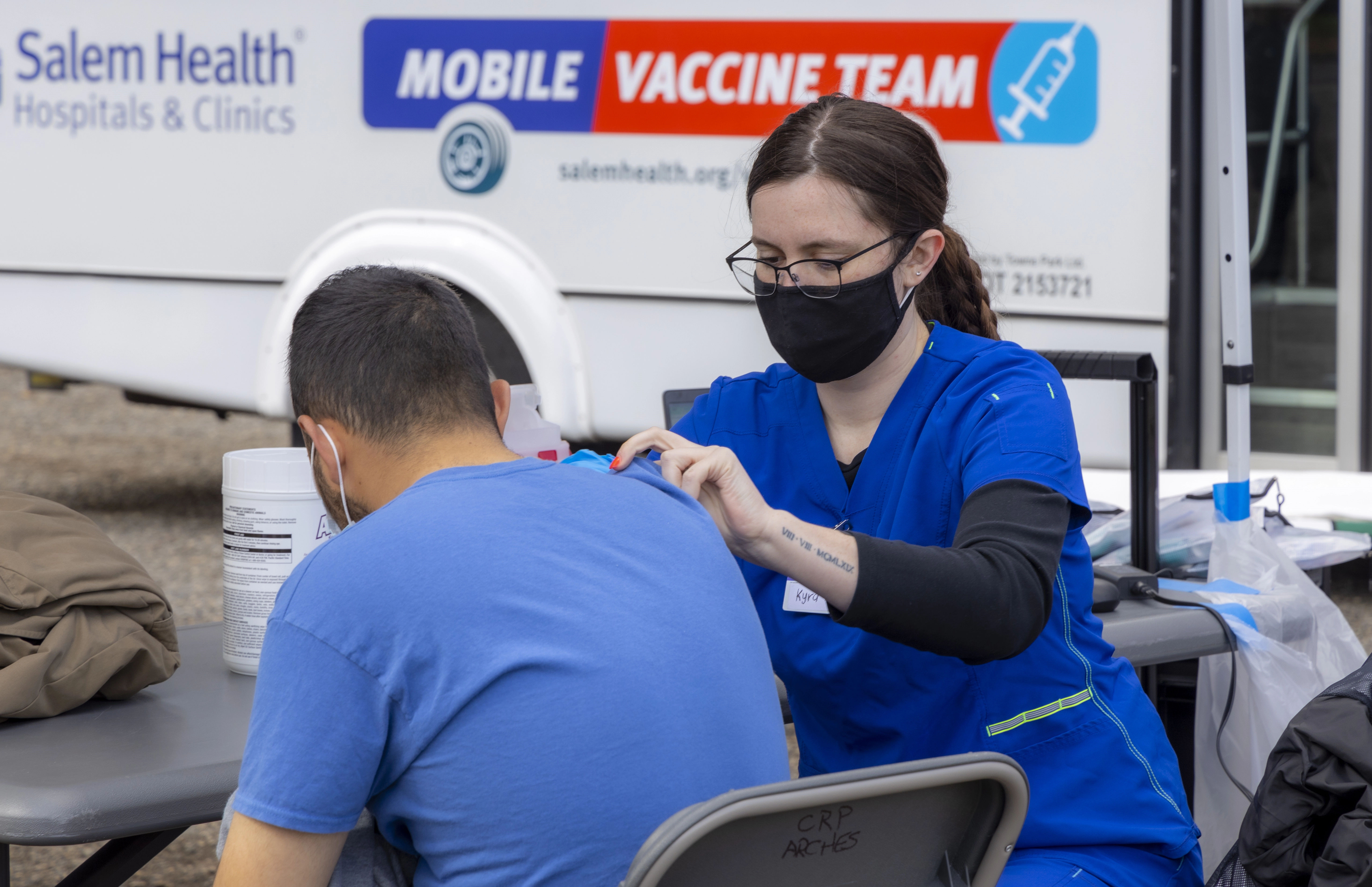 COVID-19 vaccine mobile clinic at Wallace Marine park, April 2021.