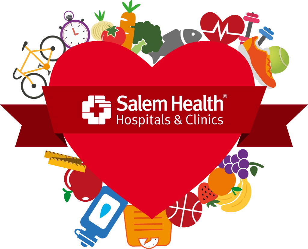 Graphic with a large heart and the Salem Health logo