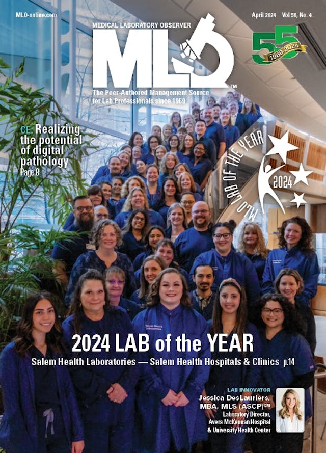 MLO magazine cover featuring Salem Health lab staff and 2024 lab of the year.