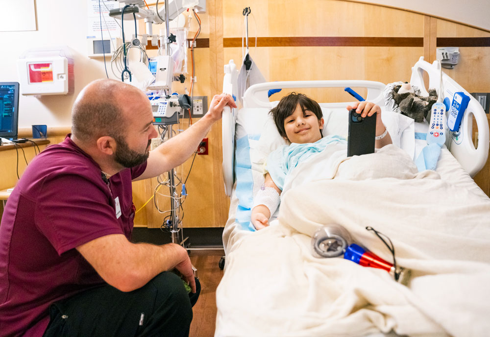 Nurse making a patient smile.