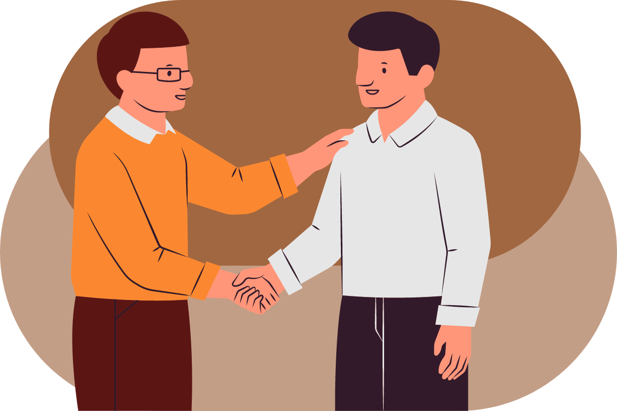 Cartoon illustration of a nurse practitioner meeting with a patient.