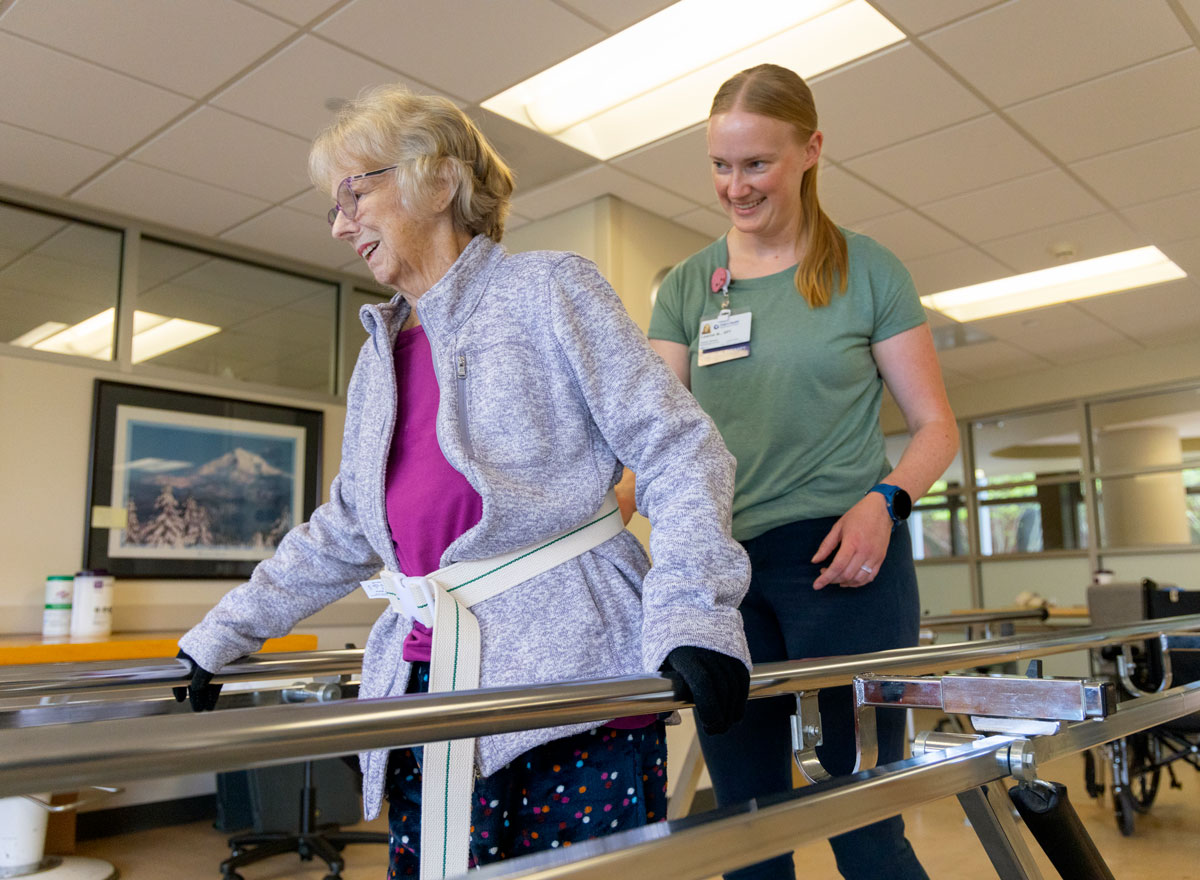 Indoor physical therapy activities using the Salem Health gym.