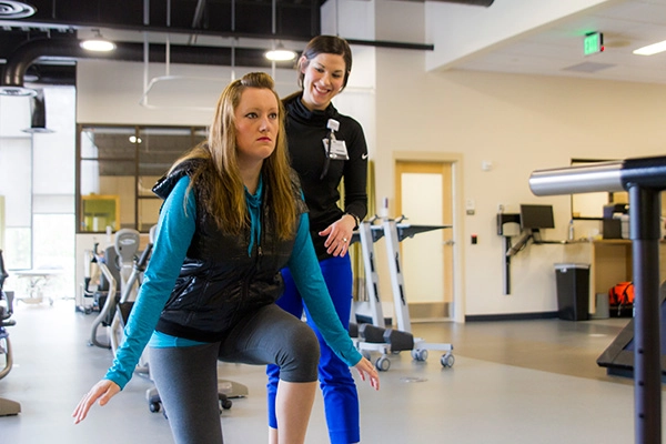 Rehab patient in a balance test