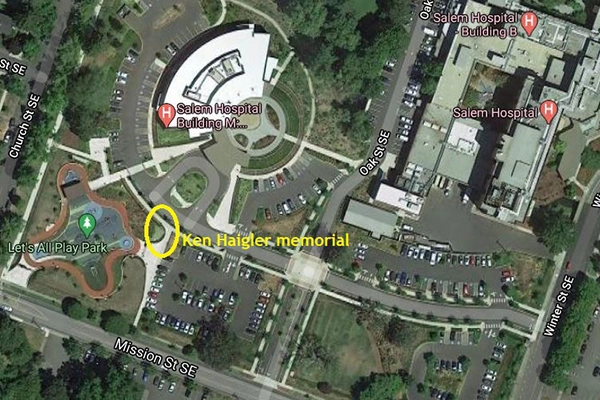 Aerial view of Ken Haigler memorial location at Salem Hospital campus