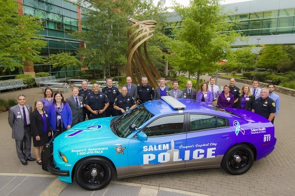 Salem Police suicide awareness cruiser Salem Police car sponsored by Salem Health to promote suicide prevention
