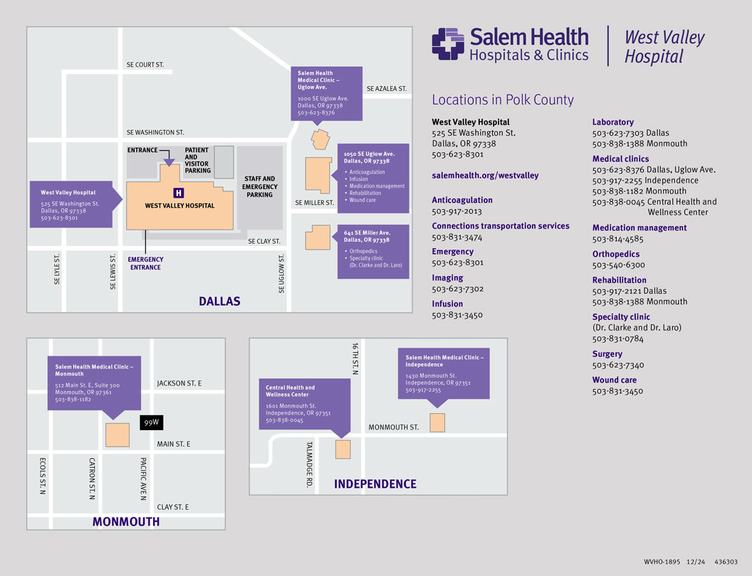 A map showing the locations of Salem Health facilities in Polk County