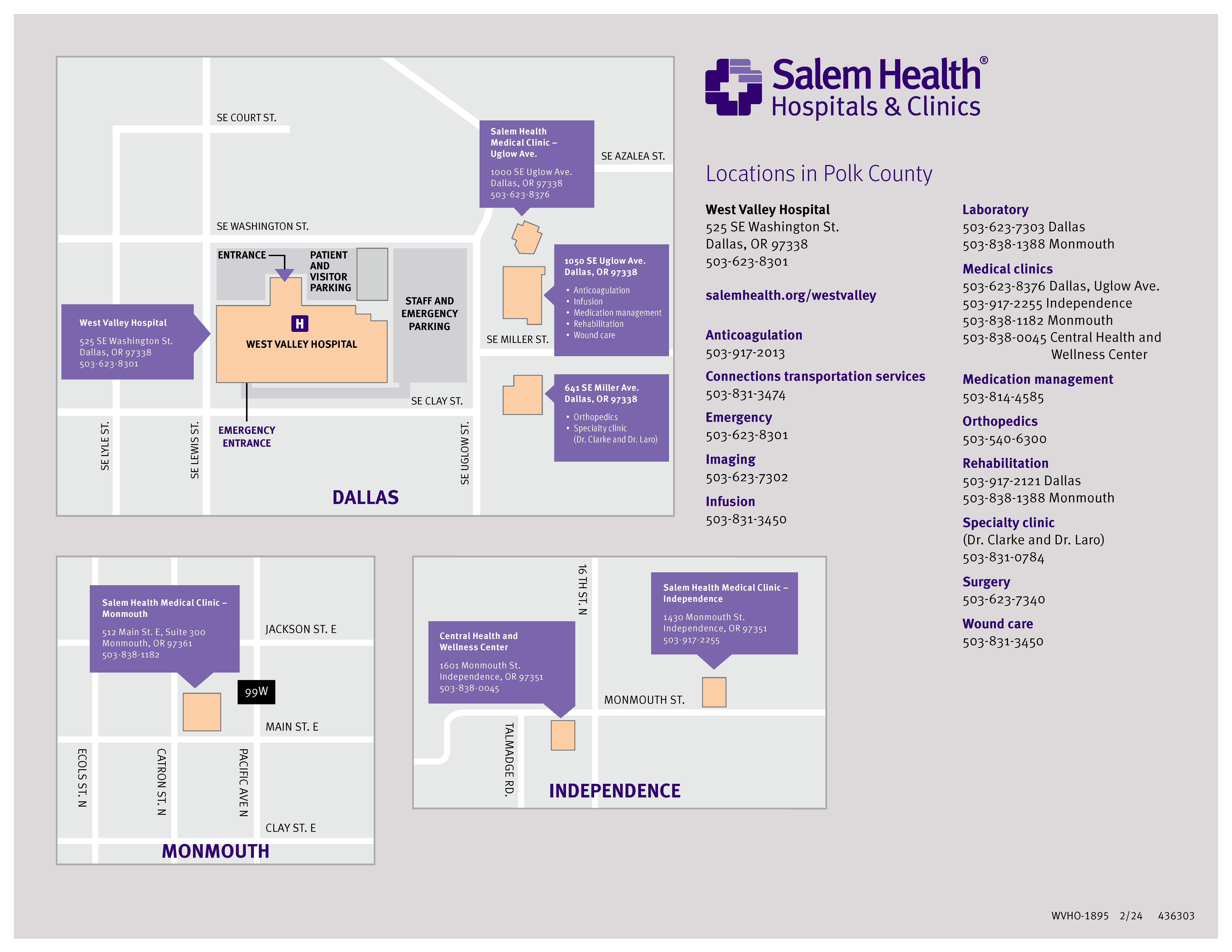 A map showing the locations of Salem Health facilities in Polk County